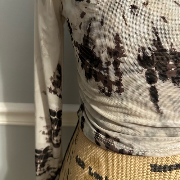 IRIS Mesh Long Sleeve Brown And Creme Tie Dye top M - Picture 6 of 8